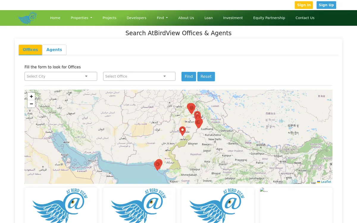 Offices and agents finder on an interactive map
