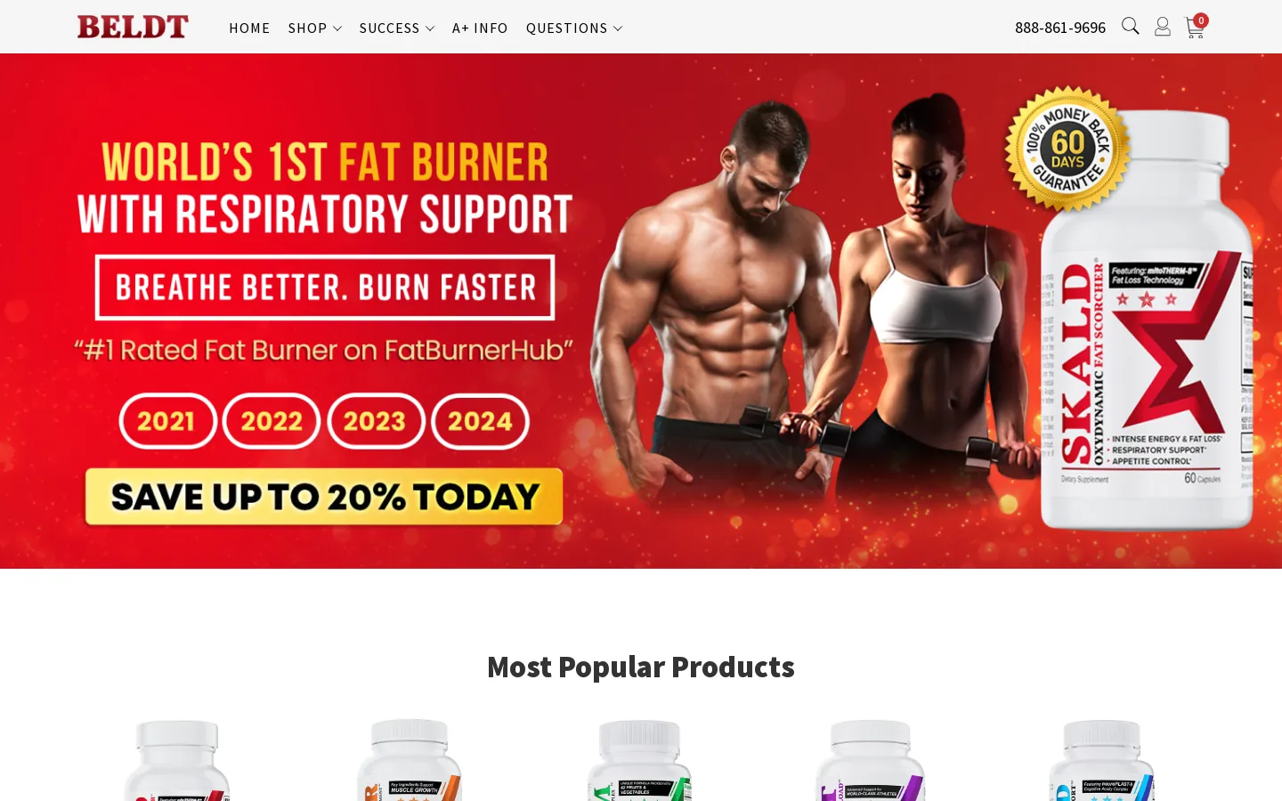 BELDT Labs Supplement Store website on desktop