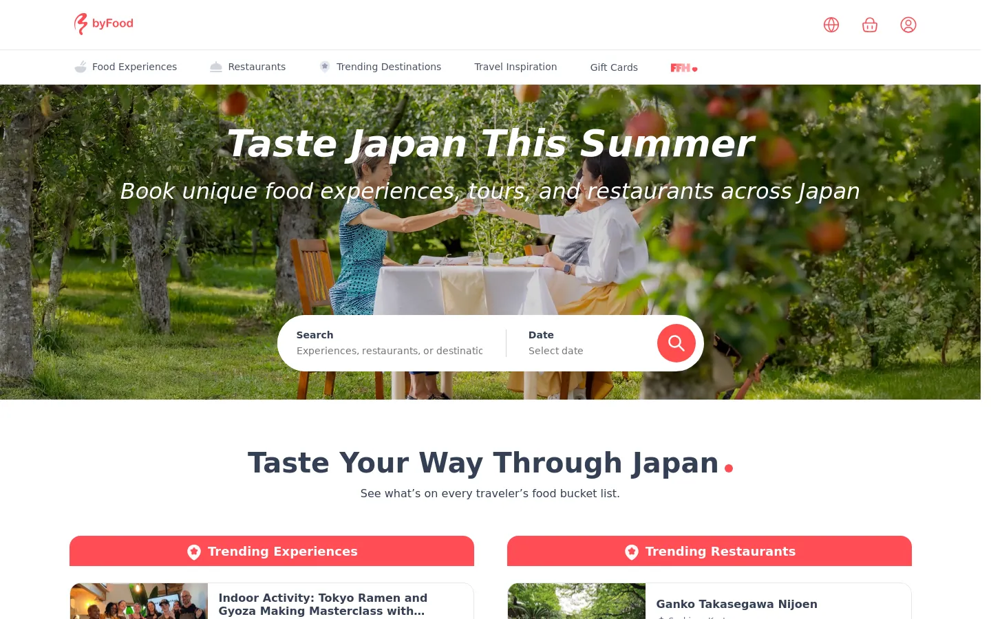 byFood Food Experience Booking Platform website on desktop