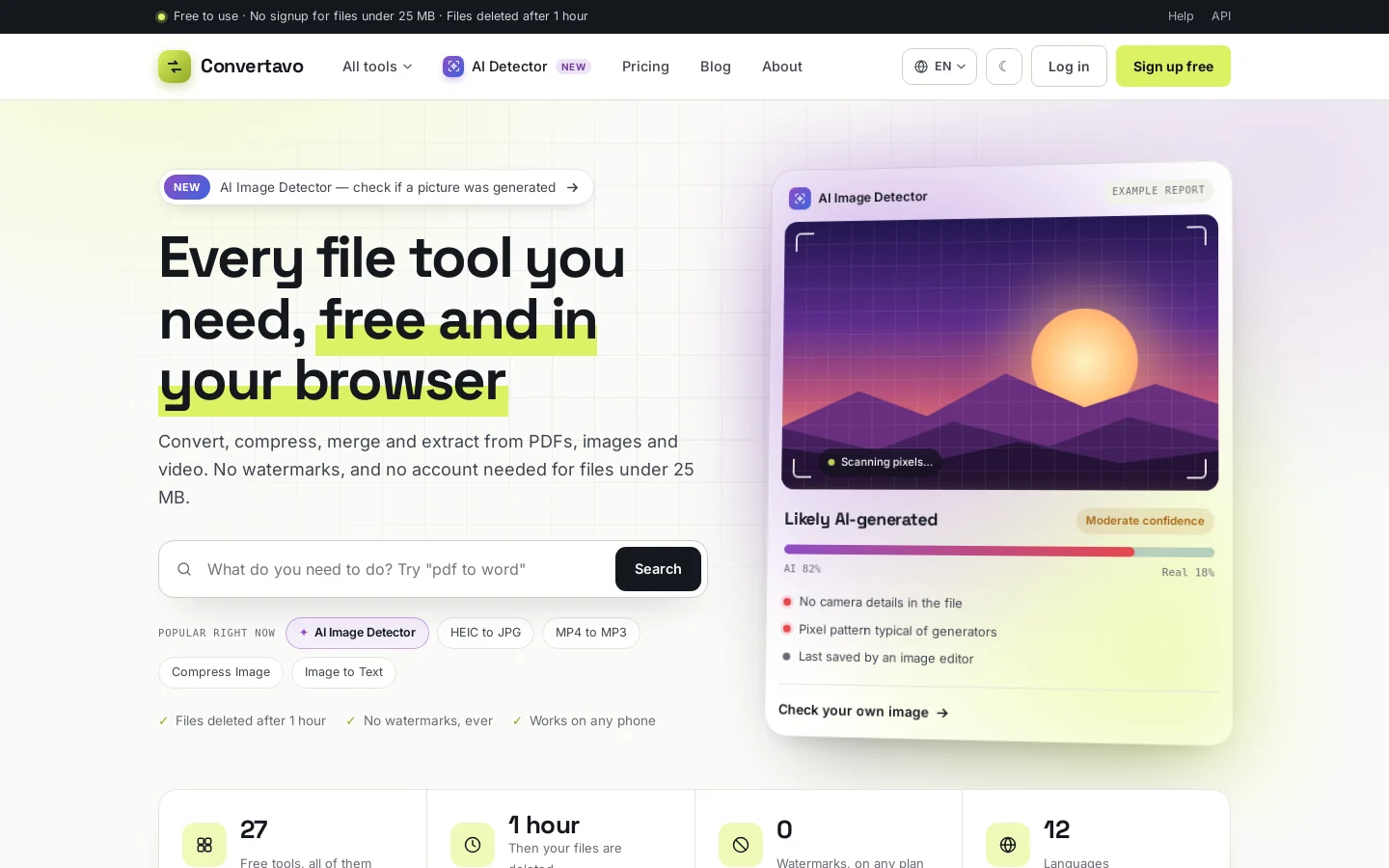 Convertavo Online File Conversion Platform website on desktop
