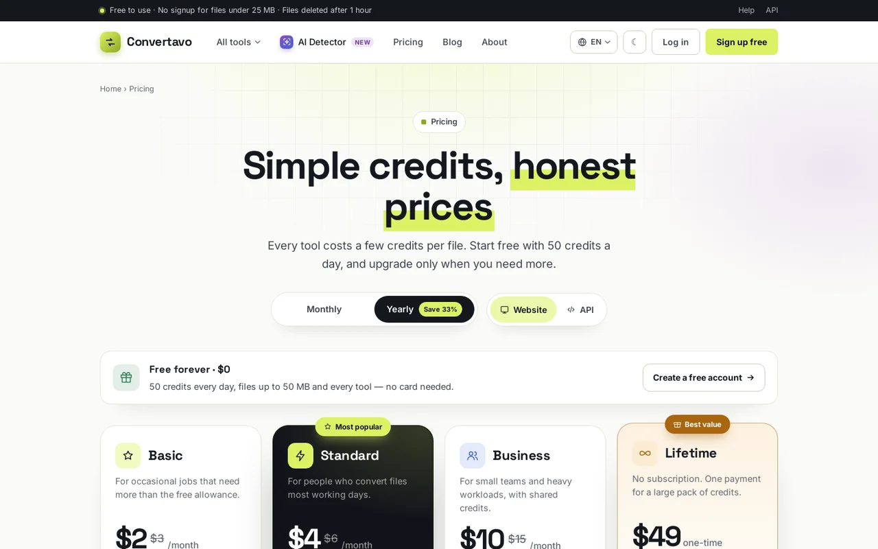 Credit-based pricing, from a free daily allowance to a lifetime pack