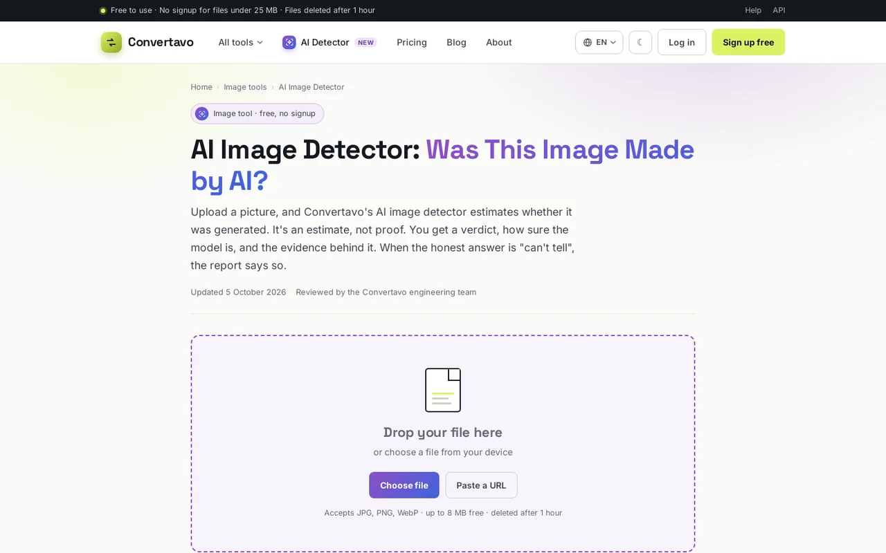 The AI Image Detector, which checks file metadata and pixels separately