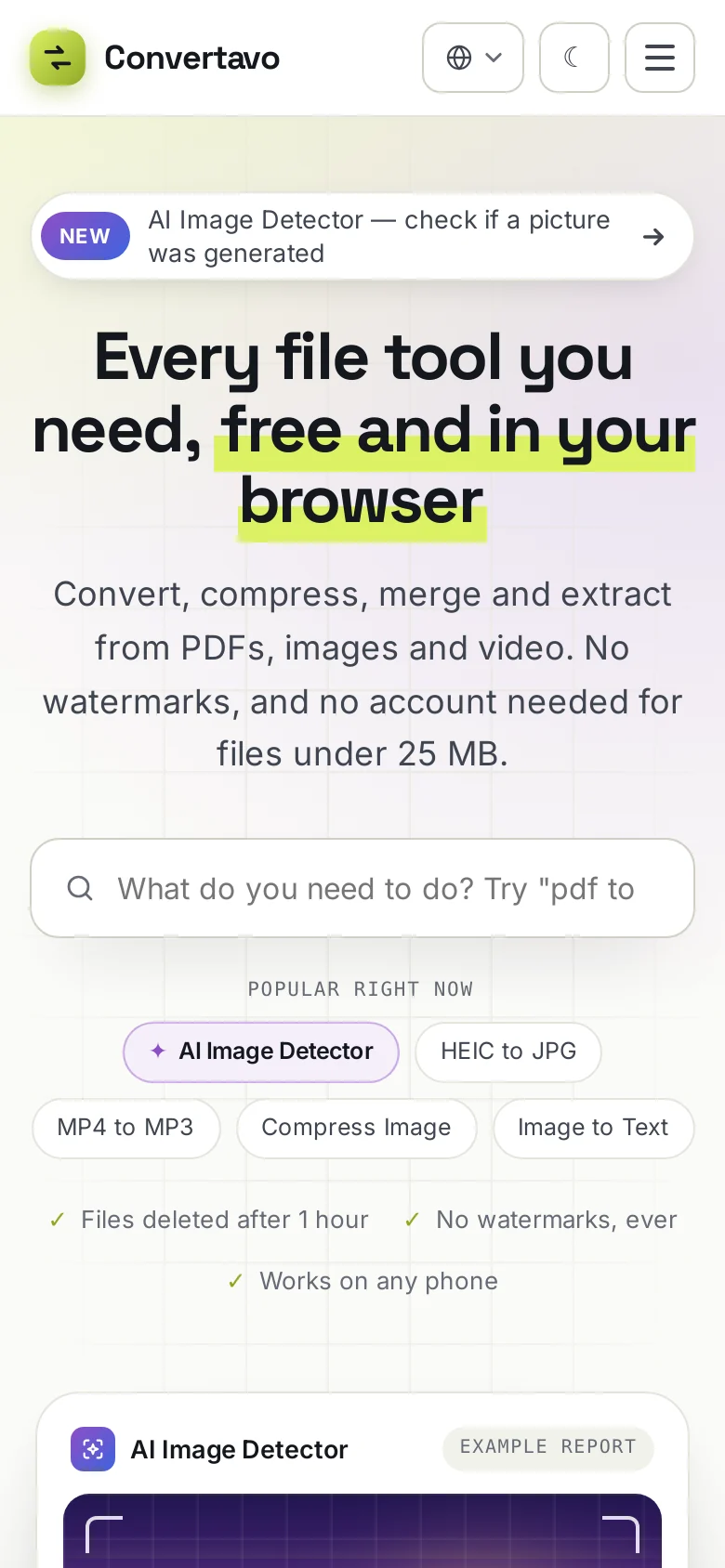 Convertavo Online File Conversion Platform website on mobile