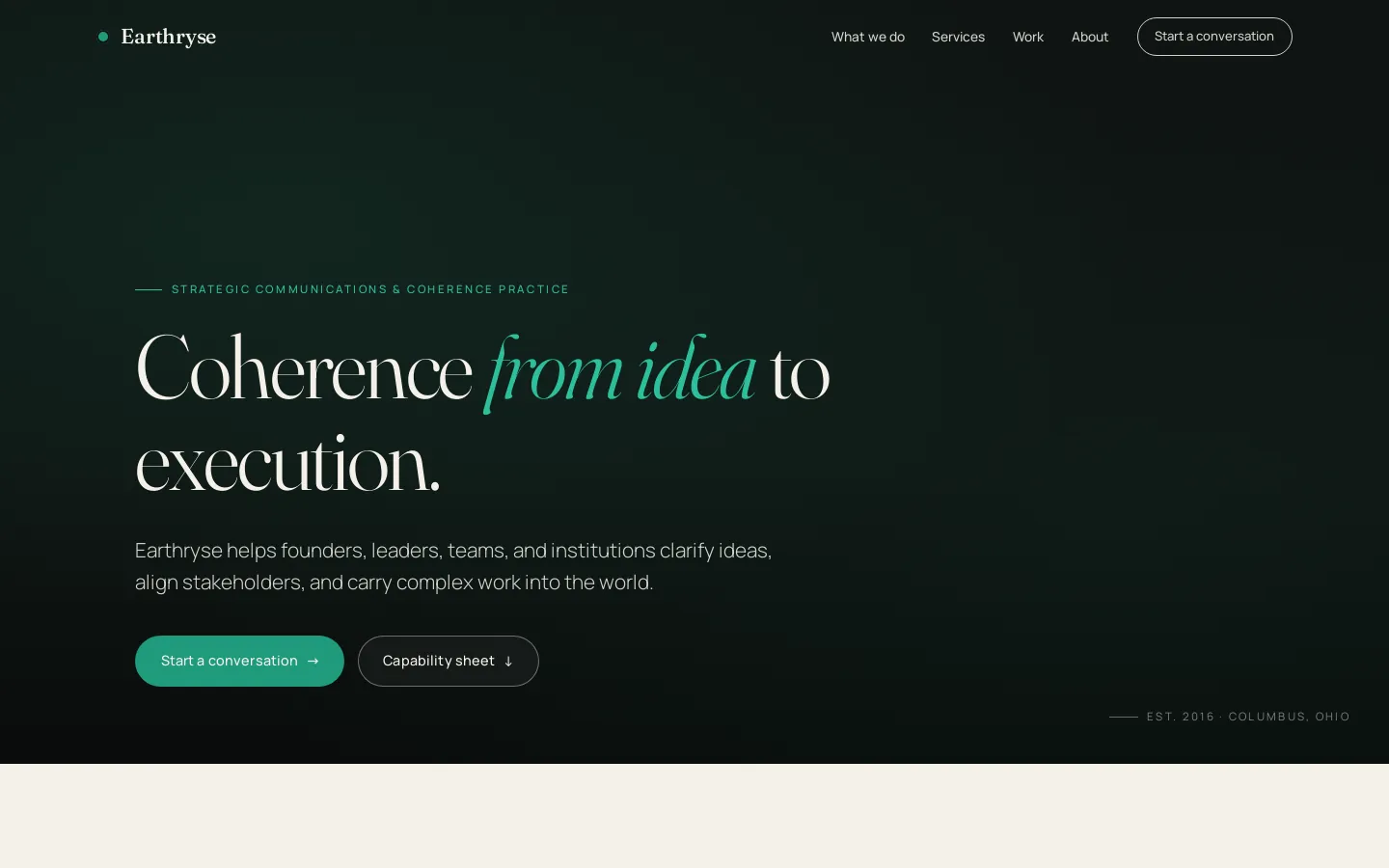 Earthryse Website website on desktop