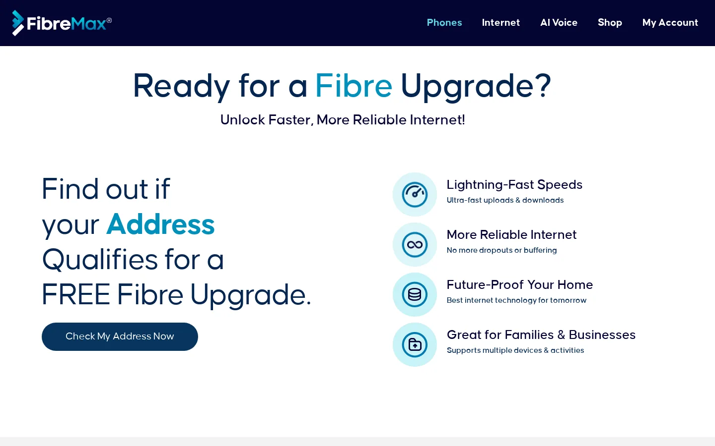 FibreMax NBN, Business Phone & AI Voice Website website on desktop