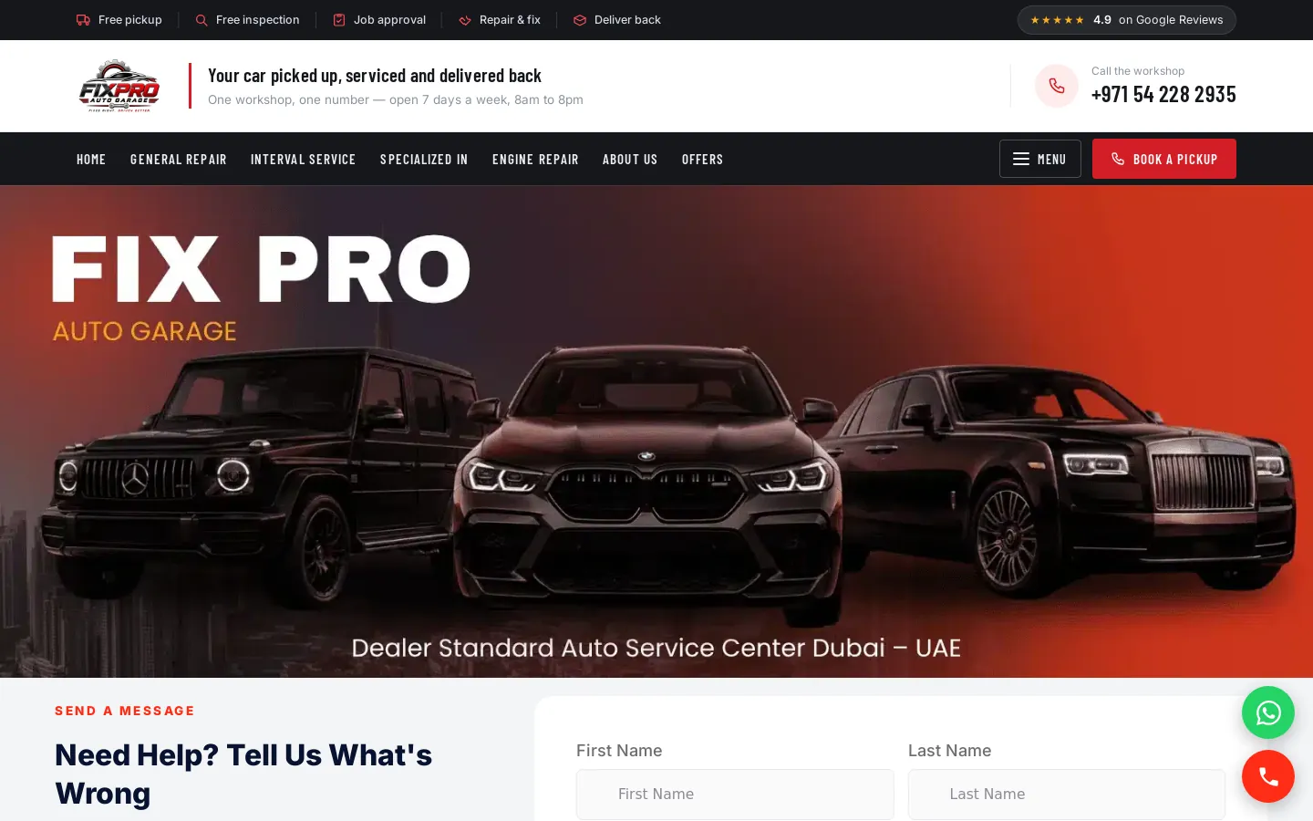 Fixpro Auto Garage Website website on desktop