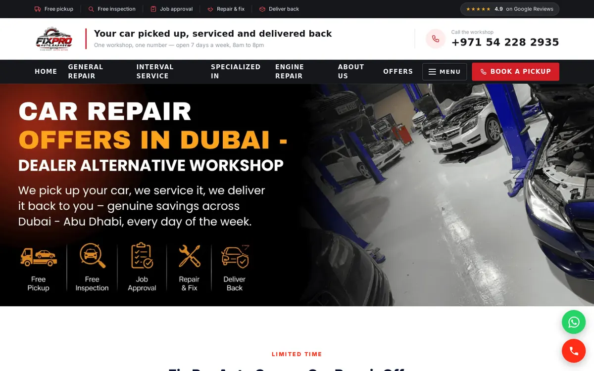 Car repair offers page