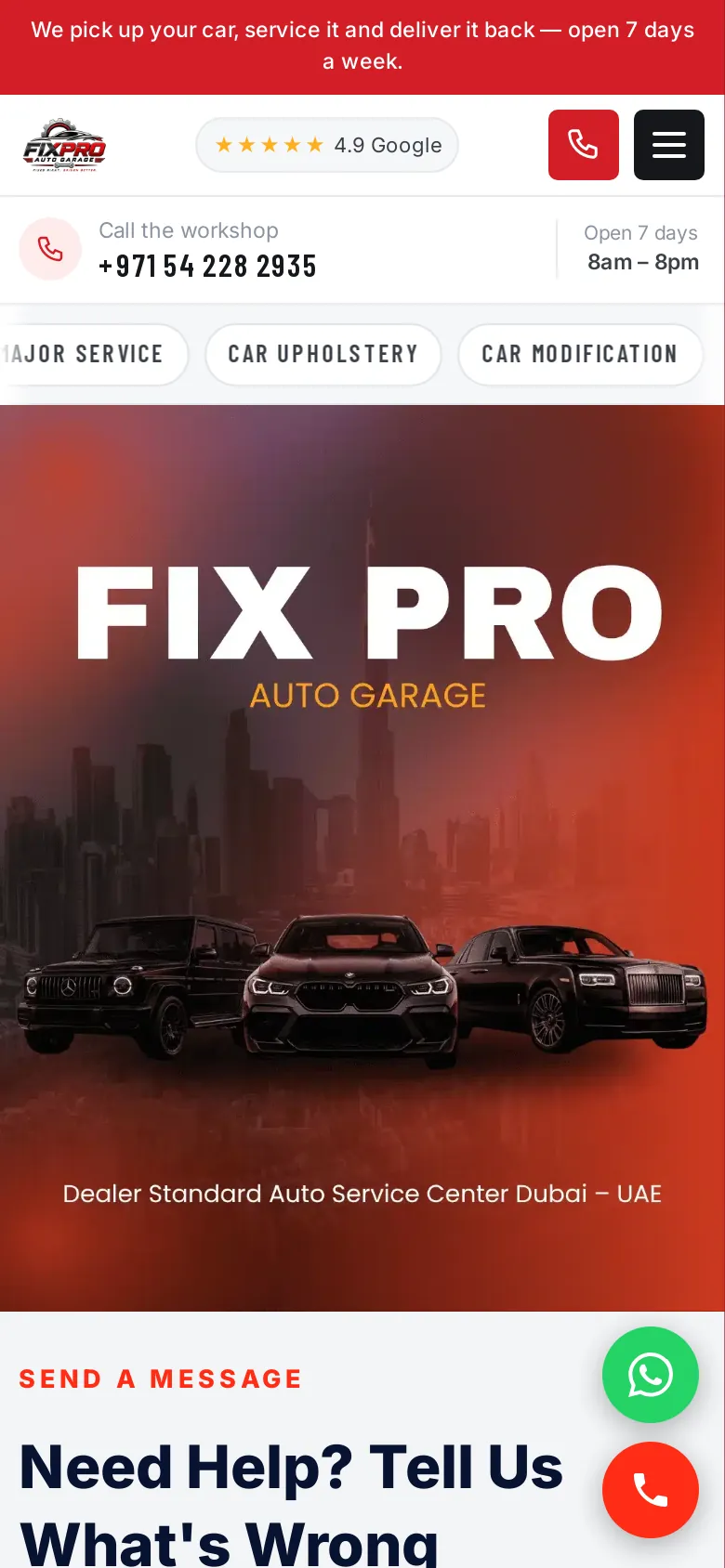 Fixpro Auto Garage Website website on mobile