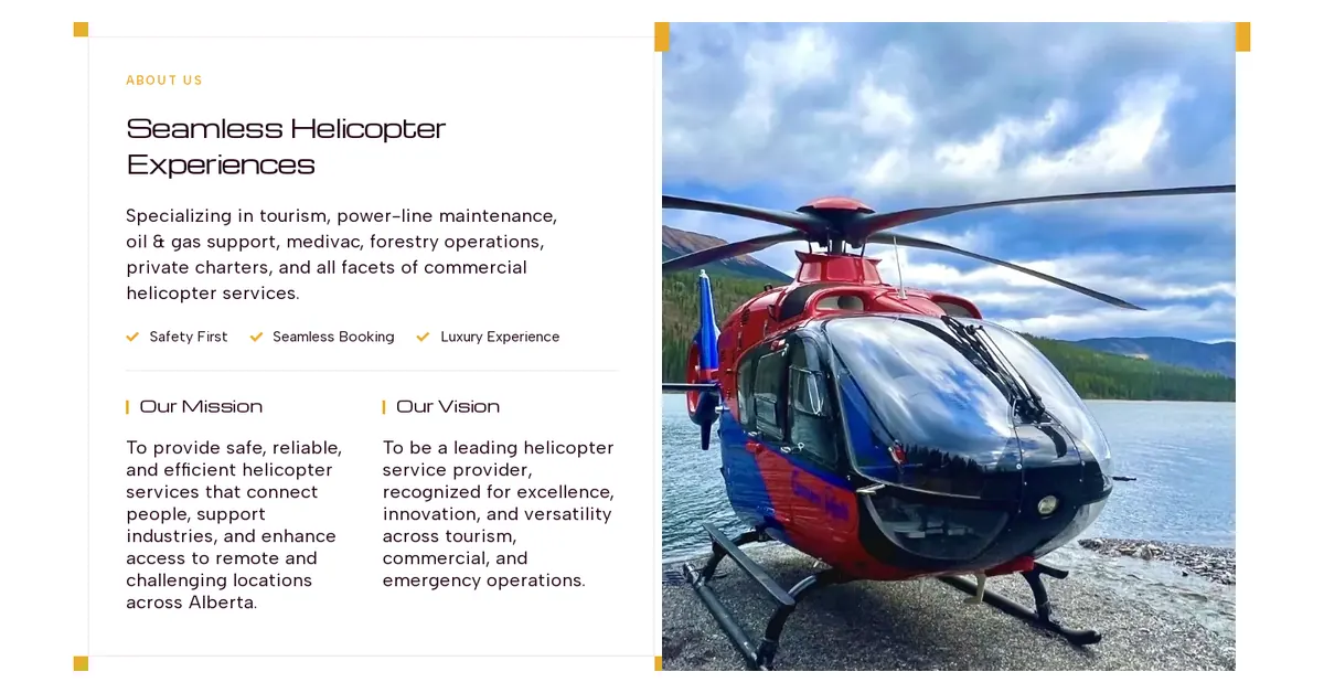 Seamless helicopter experiences, mission and vision