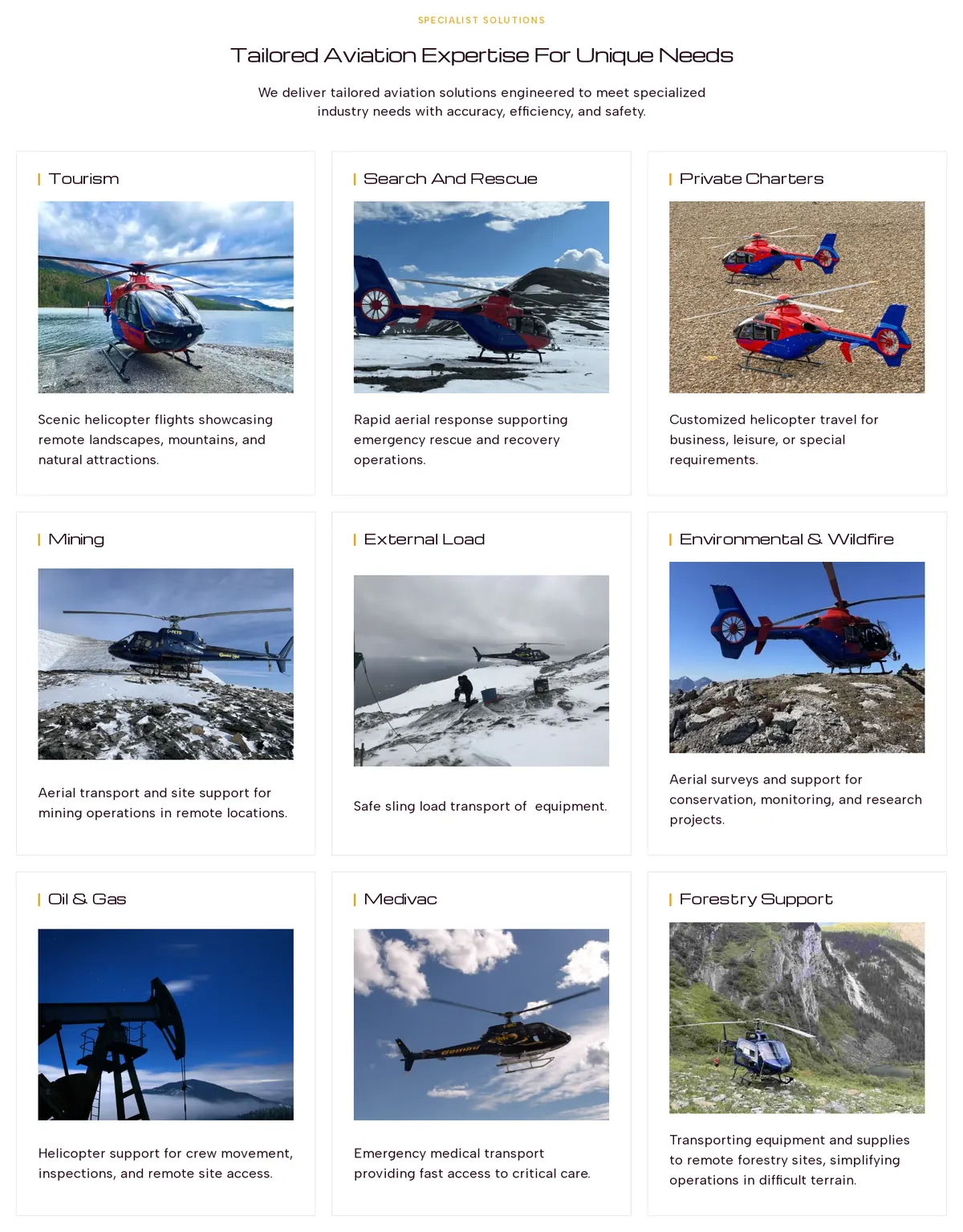 Nine specialist aviation services