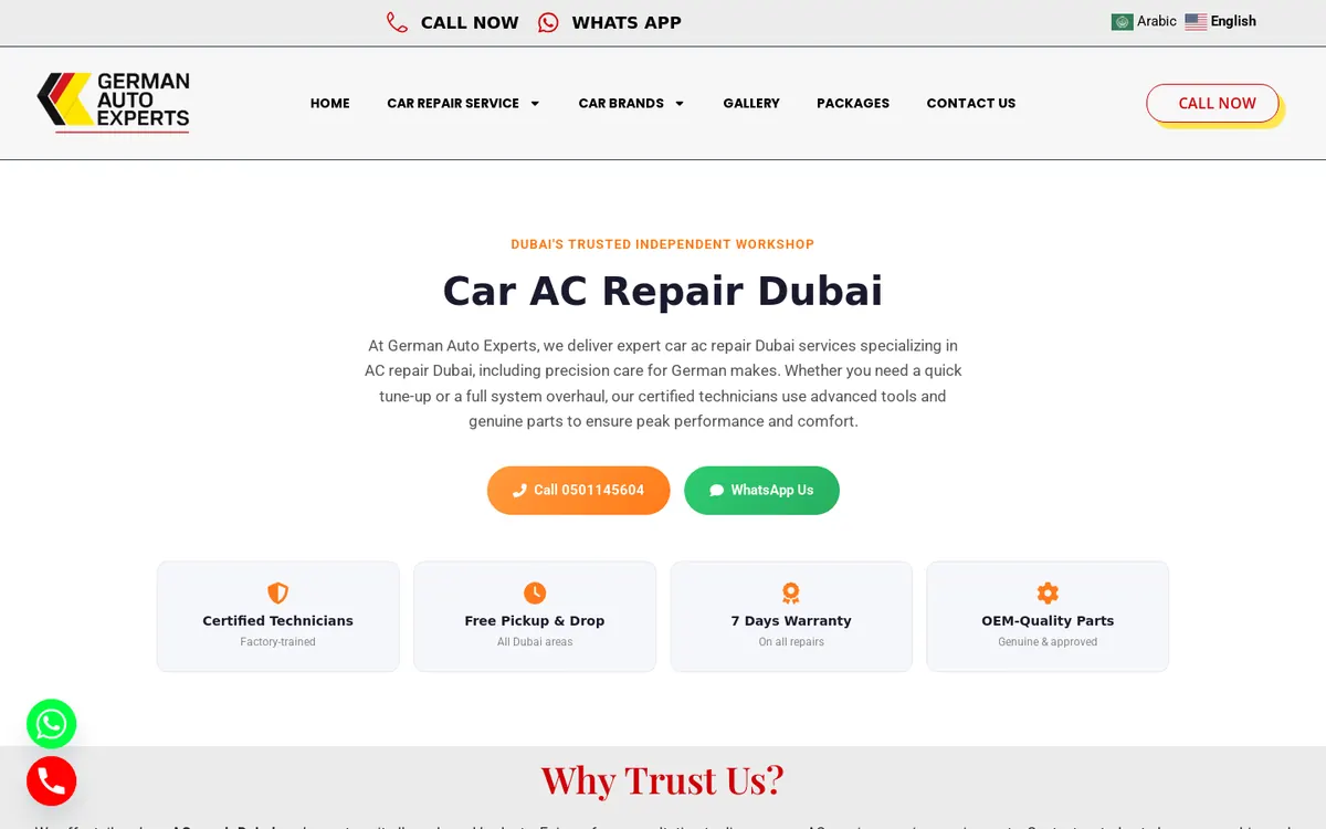 Car AC repair Dubai service landing page
