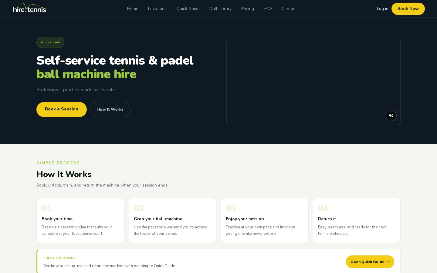hire.tennis Ball Machine Booking Platform website on desktop
