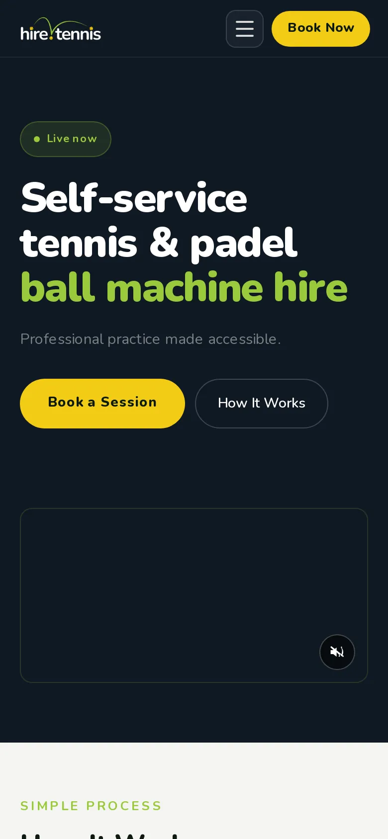 hire.tennis Ball Machine Booking Platform website on mobile