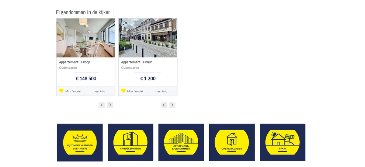 Featured properties and service tiles