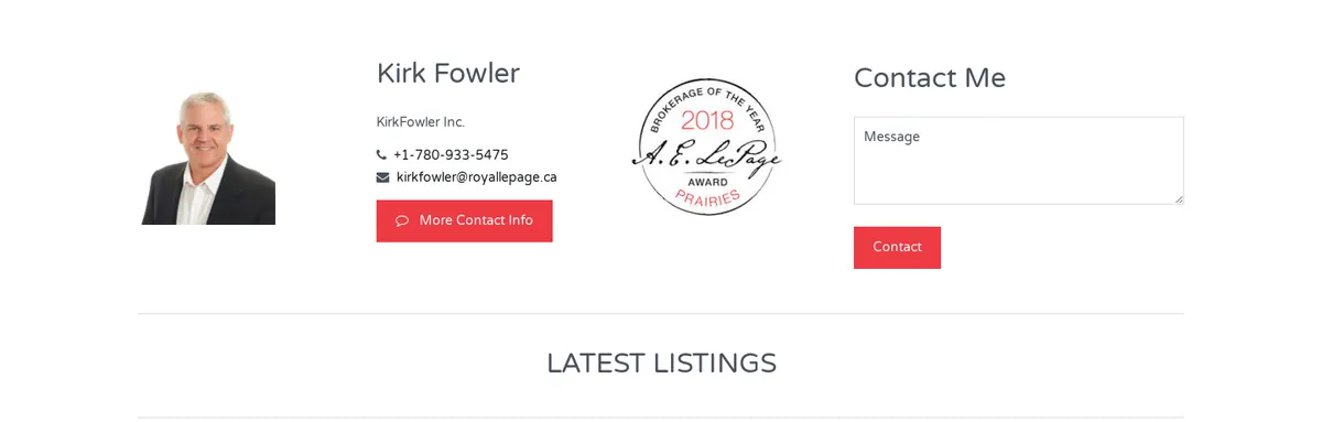 Agent profile, award and contact form