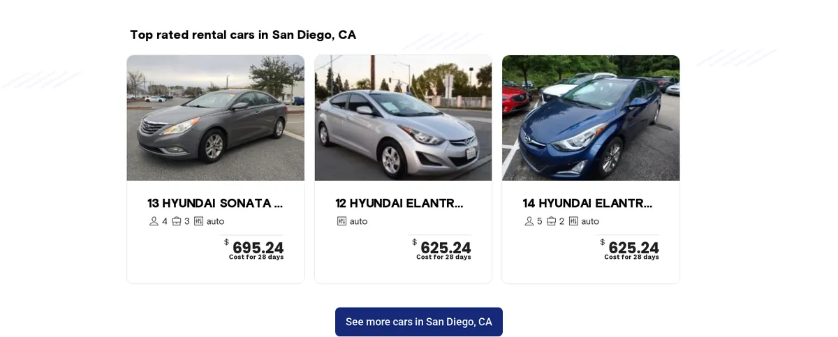 Top rated monthly rental cars in San Diego