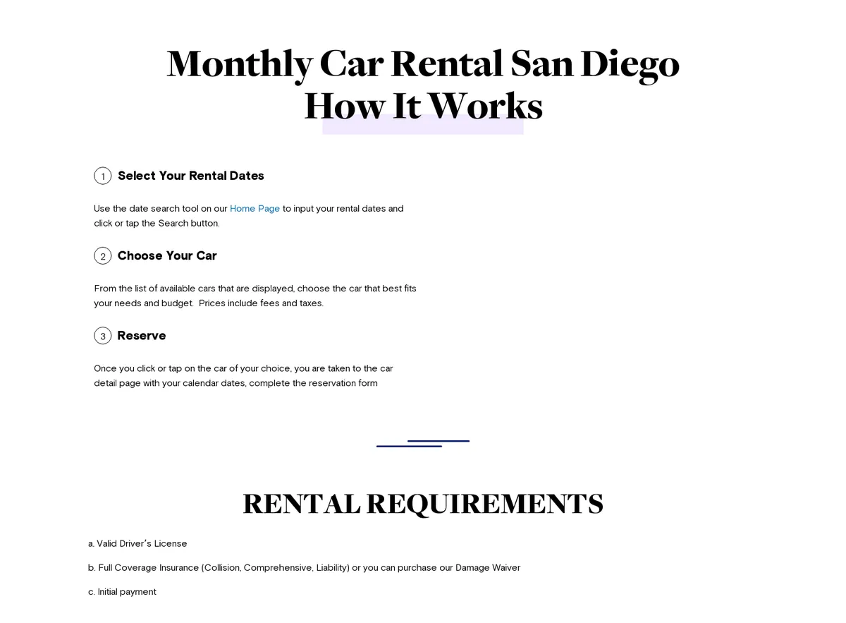 How monthly car rental works and rental requirements