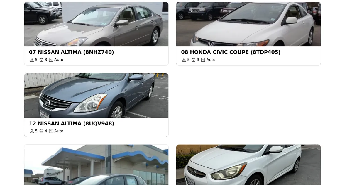 Cars listed on the La Jolla page