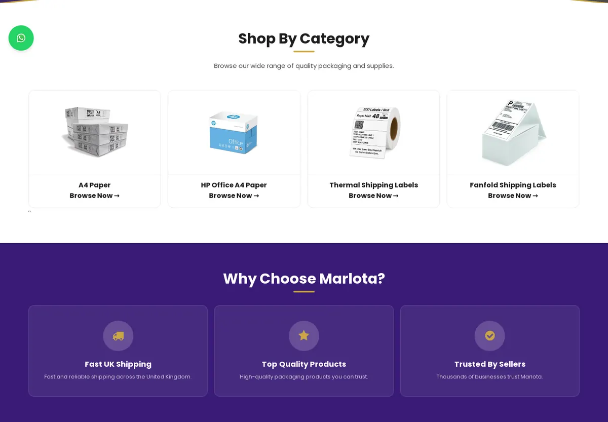 Shop-by-category homepage with delivery promises
