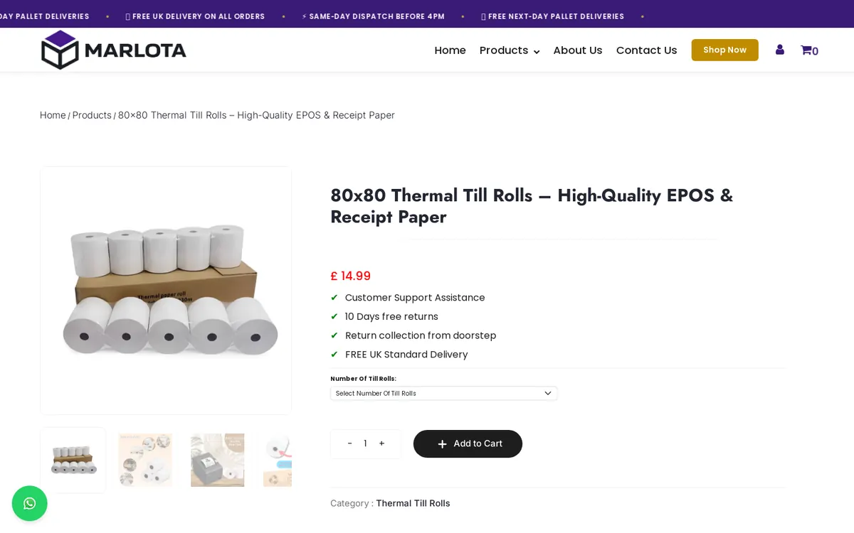 Product page with pack-size options and free UK delivery