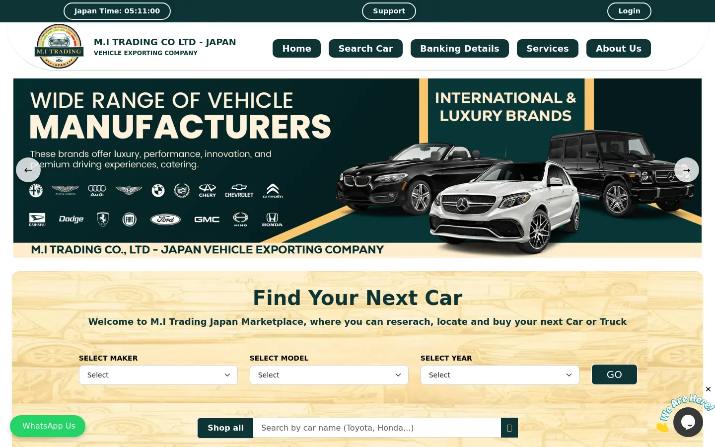 MI Trading Japan Vehicle Export Platform website on desktop