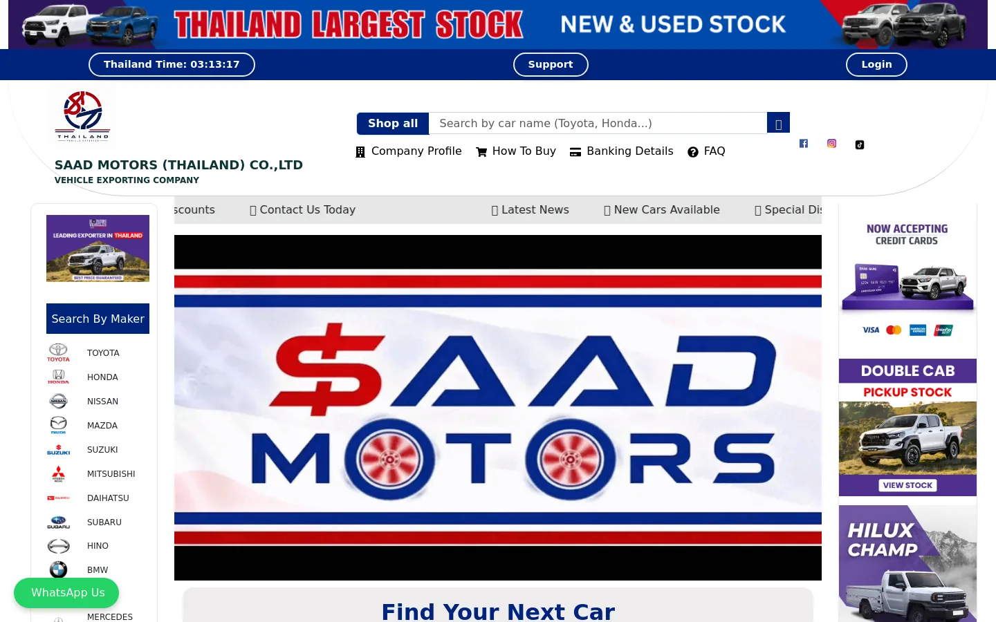 Saad Motors Vehicle Export Platform website on desktop
