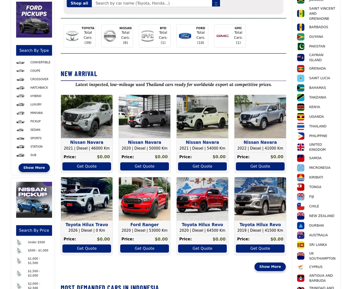 Stock search with maker, type, price and fuel filters