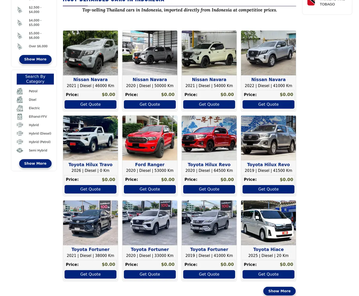 Most-demanded pickups and SUVs ready for export