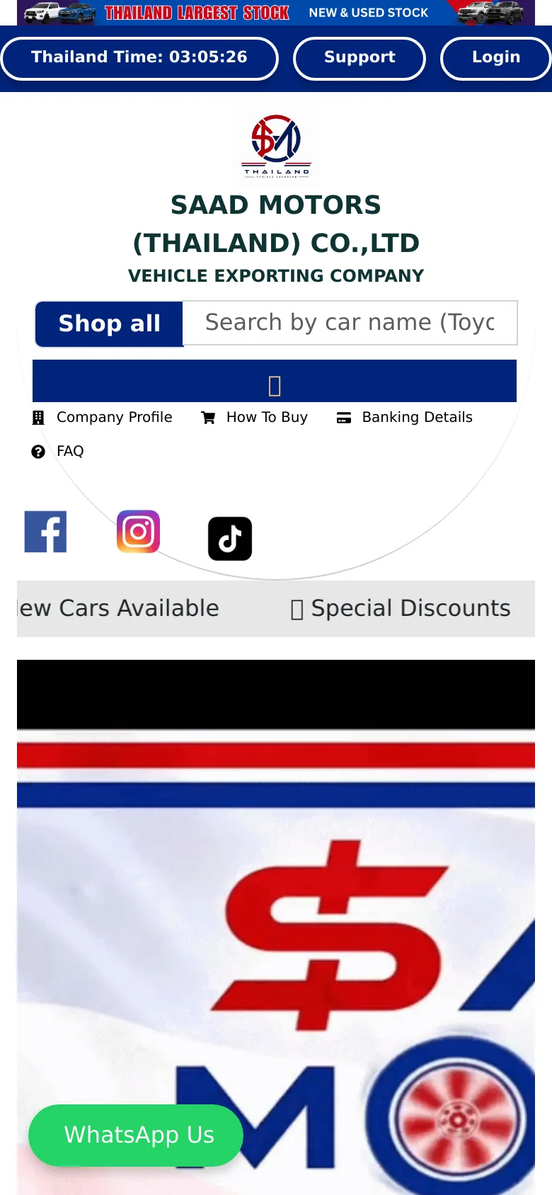Saad Motors Vehicle Export Platform website on mobile