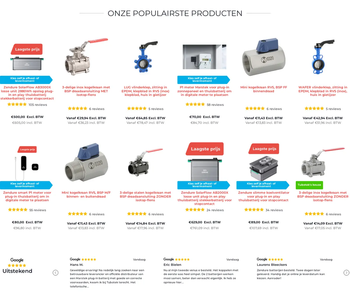 Most popular products and Google reviews
